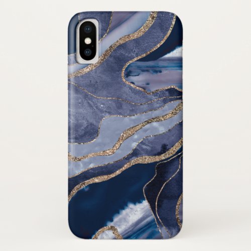 Blue Marble Agate Gold Glitter Glam 1  iPhone X Case