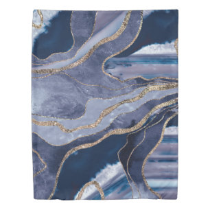 Blue Marble Agate Gold Glitter Glam #1  Duvet Cover
