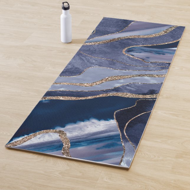 Blue Marble Agate Gold Glitter Glam #1  Yoga Mat (In Situ)