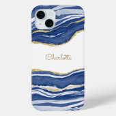 Blue Marble Agate Gold Glitter Personalized Case-Mate iPhone Case (Back)