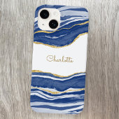 Blue Marble Agate Gold Glitter Personalized Case-Mate iPhone Case