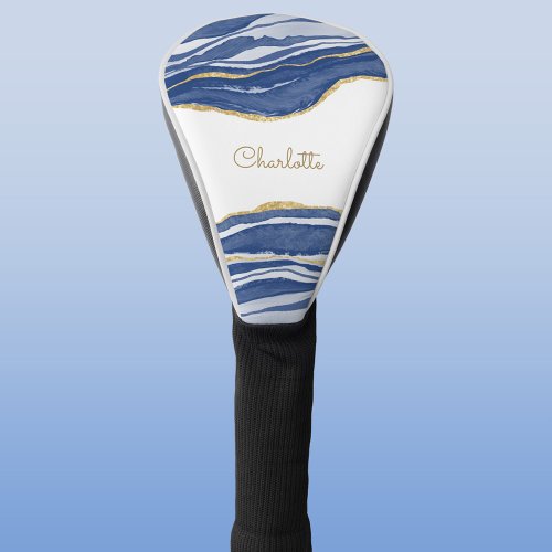 Blue Marble Agate Gold Glitter Personalized Golf Head Cover