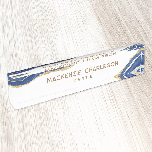 Blue Marble Agate Gold Glitter Professional Desk Name Plate