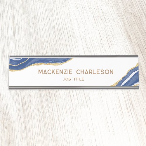 Blue Marble Agate Gold Glitter Professional Desk Name Plate