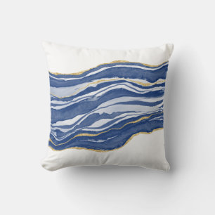 Blue Marble Agate Gold Glitter Throw Pillow