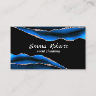 Blue Marble Agate Granite Mosaic Golden Modern Business Card