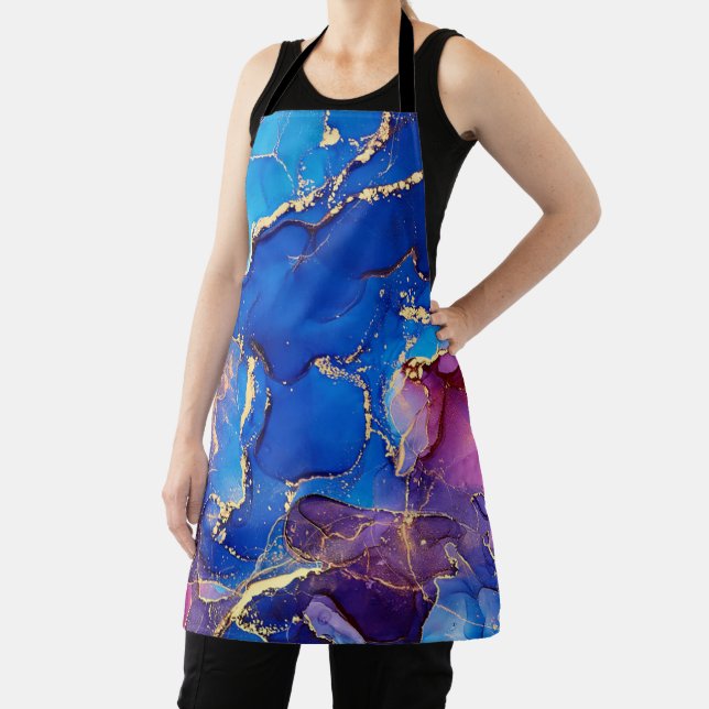 BLUE MARBLE AGATE SILVER GLITTER GLAM APRON (Insitu)