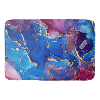 BLUE MARBLE AGATE SILVER GLITTER GLAM BATH MAT