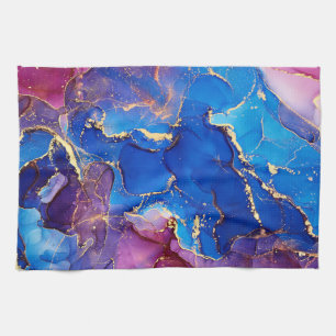 BLUE MARBLE AGATE SILVER GLITTER GLAM KITCHEN TOWEL