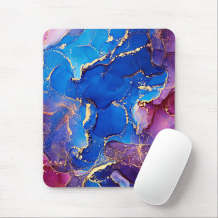 BLUE MARBLE AGATE SILVER GLITTER GLAM MOUSE PAD