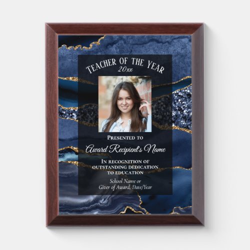 Blue Marble Agate Teacher of the Year Photo Award Plaque