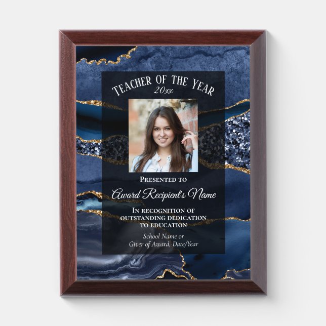 Blue Marble Agate Teacher of the Year Photo Award Plaque (Vertical)