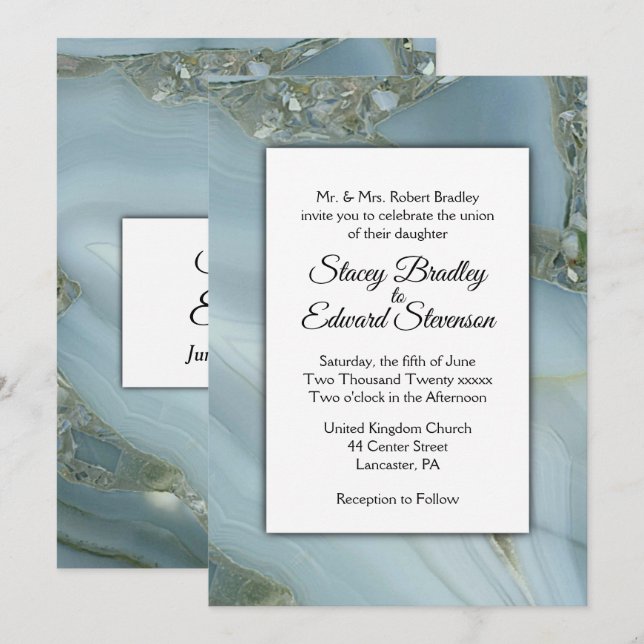 Blue Marble Agate Wedding Invitation (Front/Back)