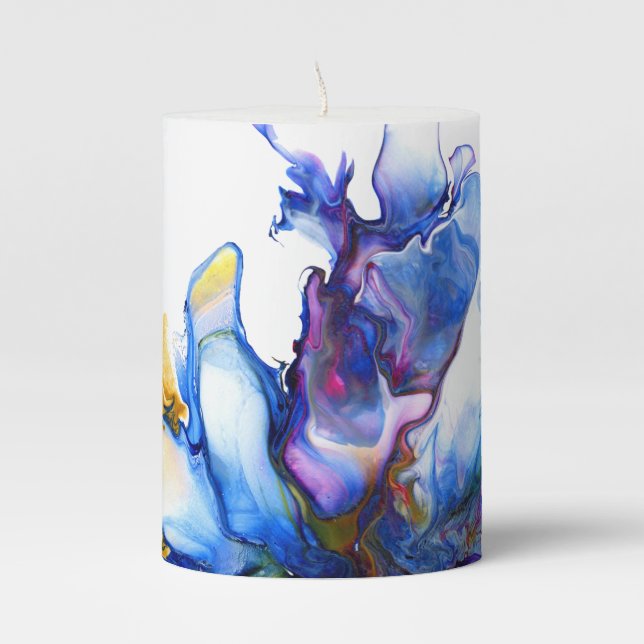 Blue Marble Alcohol Ink Fluid Art Pillar Candle (Front)