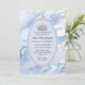 Blue Marble and Diamonds Crown Quinceañera Invitation (Standing Front)