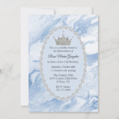 Blue Marble and Diamonds Crown Quinceañera Invitation (Front)