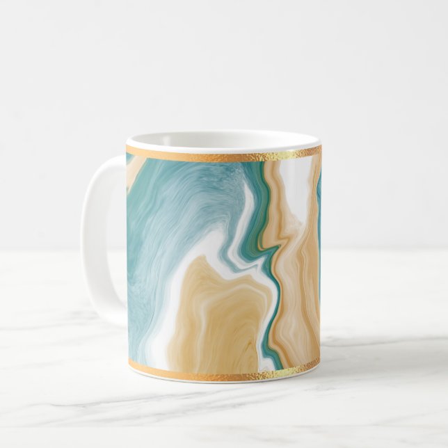 Blue Marble and Gold Rimmed Coffee Mug (Front Left)
