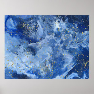 Blue marble and gold texture poster