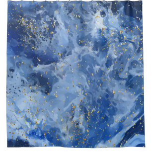 Blue marble and gold texture shower curtain