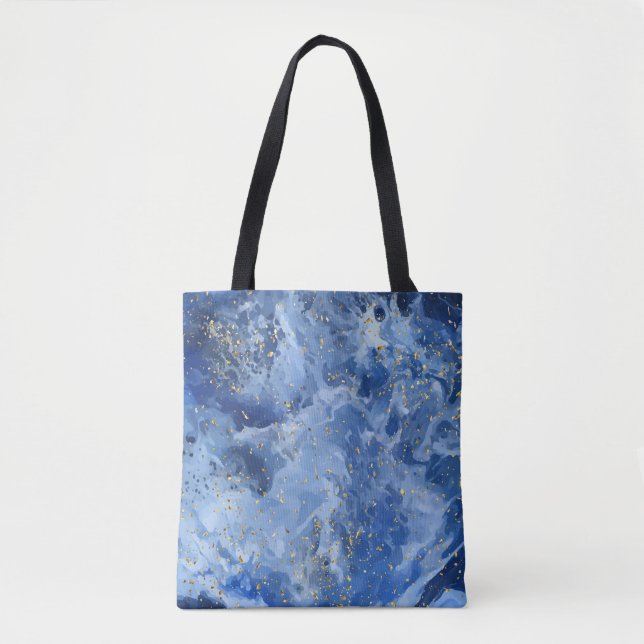 Blue marble and gold texture tote bag (Front)