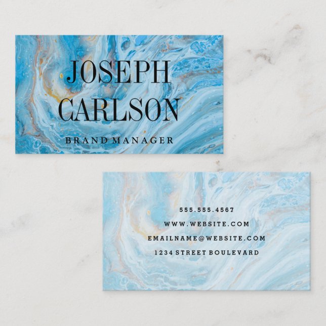 Blue Marble Background | Large Text Business Card (Front/Back)
