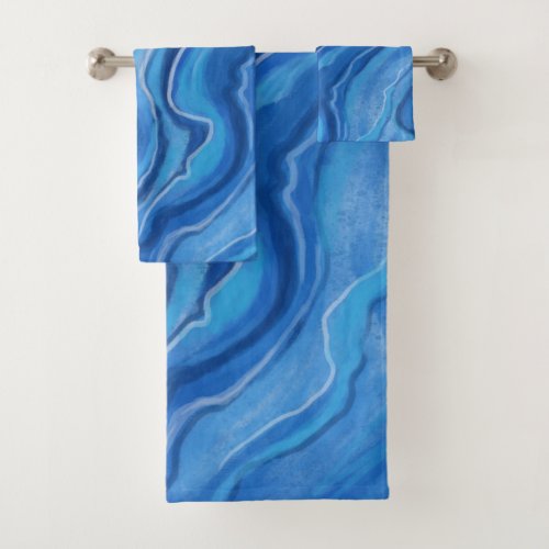 Blue Marble Bath Towels Set Gift