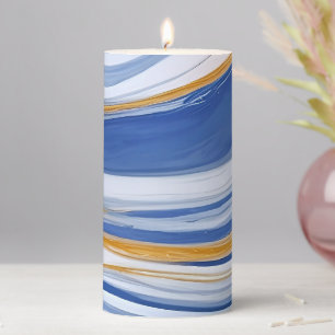 Blue Marble Blue and White Marbled Stripes Pillar Candle