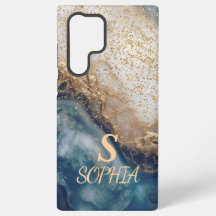 blue marble chic gold glitter monogram