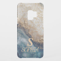 blue marble chic gold glitter monogram