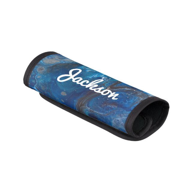 Blue Marble Custom Name Personalized Luggage ID Luggage Handle Wrap (Angled)