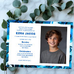 Blue Marble Custom PHOTO Bar Bat Mitzvah Invitation<br><div class="desc">Perfect card to announce a bat mitzvah, bar mitzvah or other Jewish celebration! Hand made abstract art for you on the front and back side! FULLY CUSTOMIZABLE! Click on “Personalize” above to edit the text and add your own photo. Click "edit using design tool" to adjust the fonts, colors and...</div>