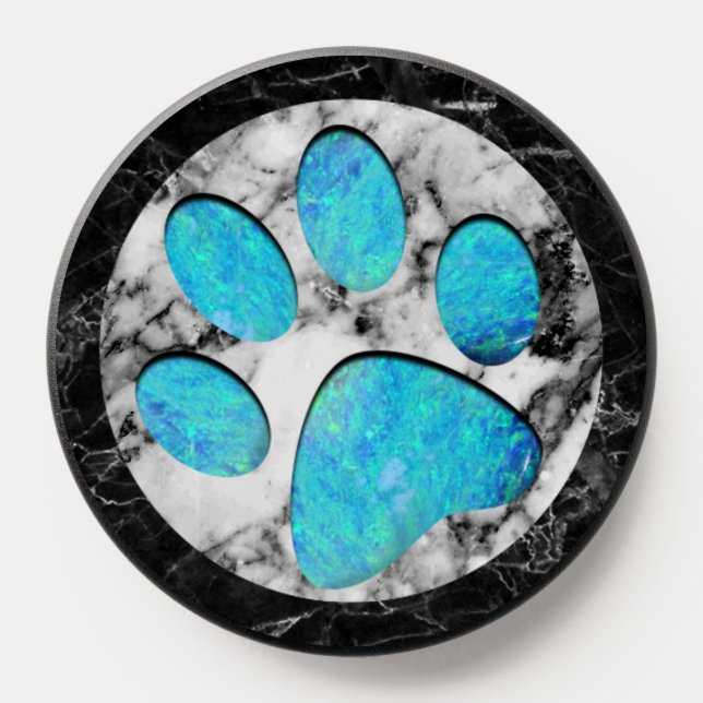 Blue Marble Dog Paw Print Minimal Aesthetic Design PopSocket (Popsocket)