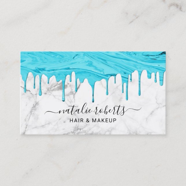 Blue Marble Drips Makeup Artist & Hair Stylist Business Card (Front)