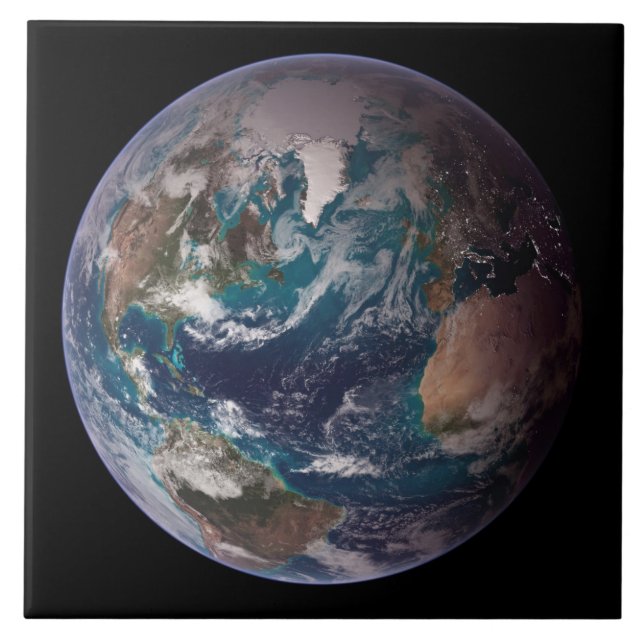 Blue Marble Earth (Western Hemisphere) Ceramic Tile (Front)