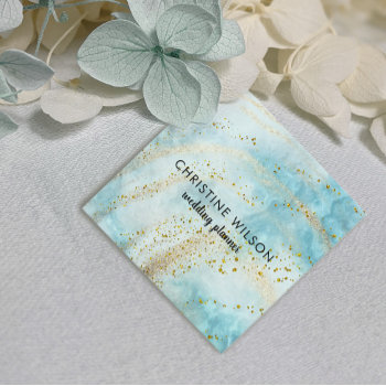 Blue Marble Faux Glitter Details Square Business Card by amoredesign at Zazzle