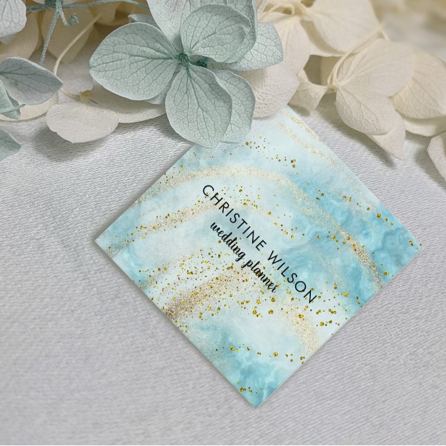 blue marble FAUX glitter details Square Business Card (Creator Uploaded)