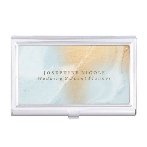 Blue Marble Faux Gold Business Card Holder