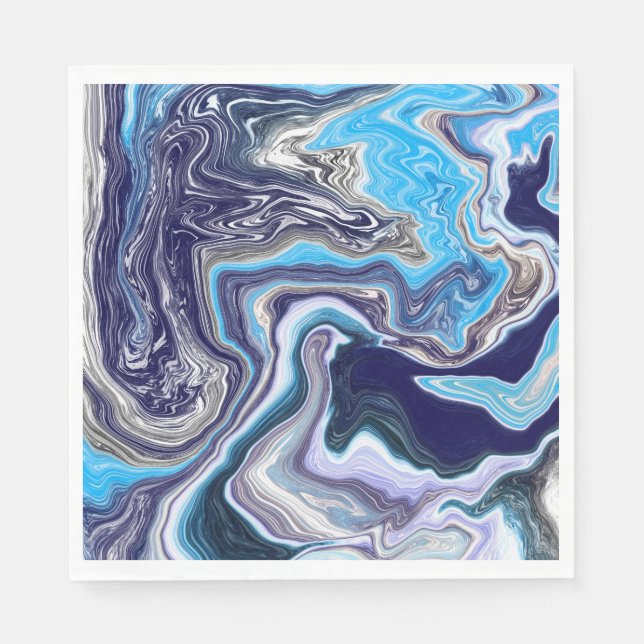 Blue Marble Fluid Art Birthday   Napkins (Front)
