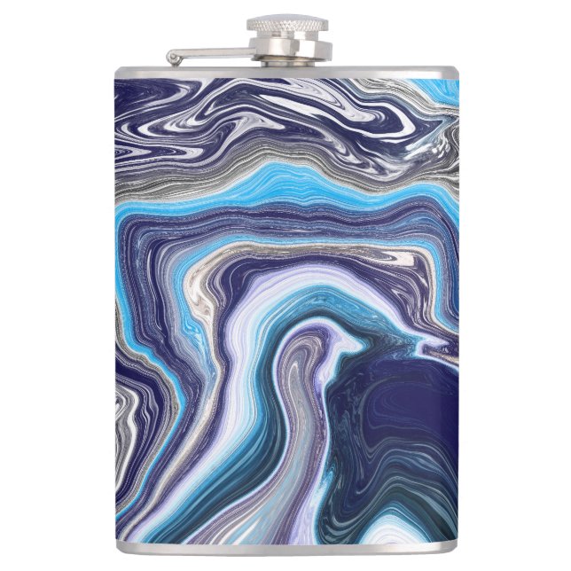 Blue Marble Fluid Art  Flask (Front)