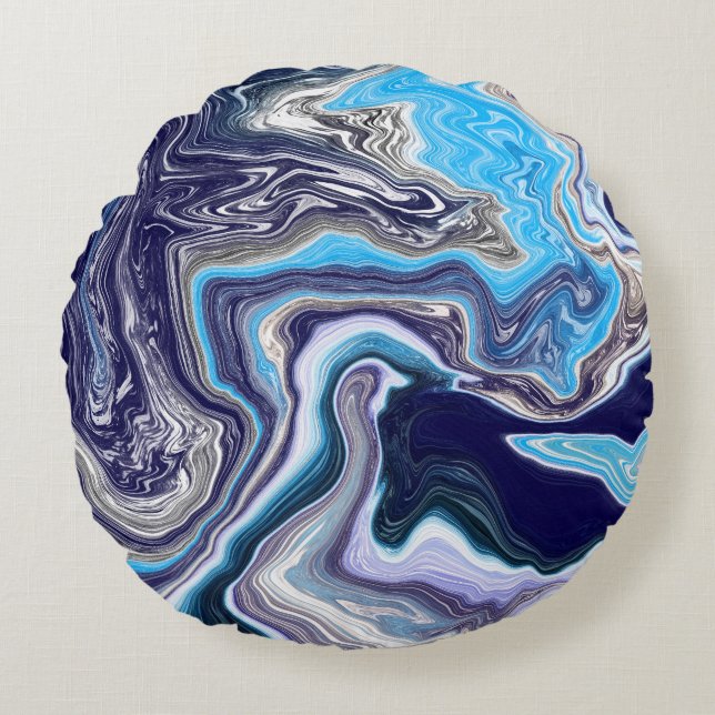 Blue Marble Fluid Art  Round Pillow (Front)
