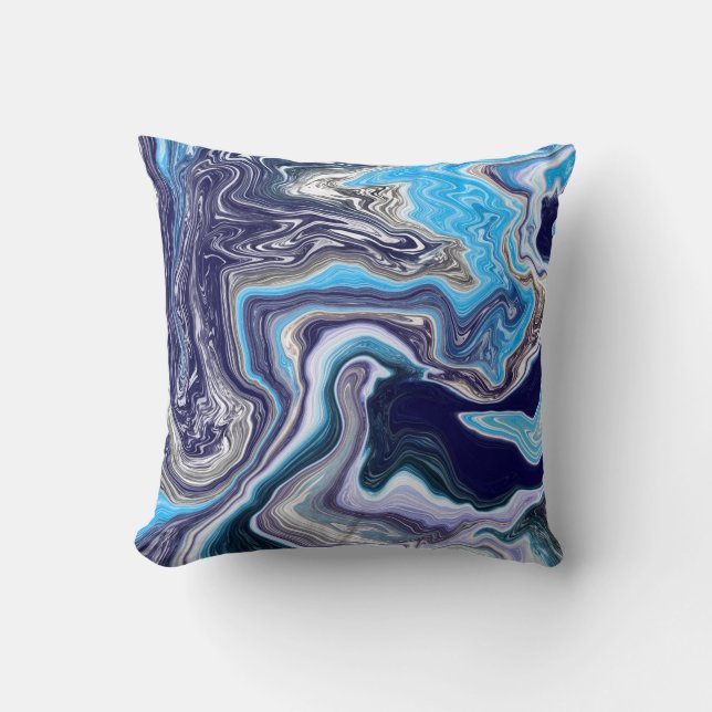 Blue Marble Fluid Art Throw Pillow (Front)