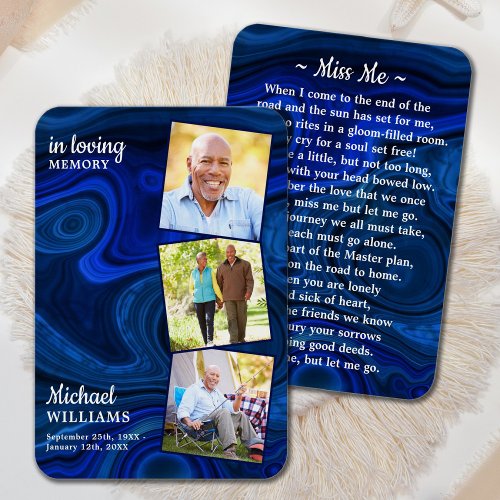 Blue Marble Funeral 3 Photo Memorial Prayer Card