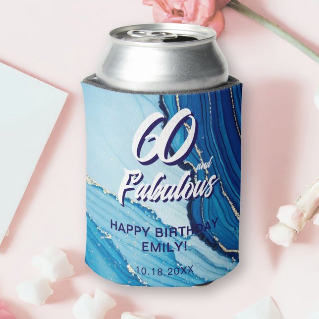 Blue Marble Glitter Birthday Party Can Cooler (Creator Uploaded)