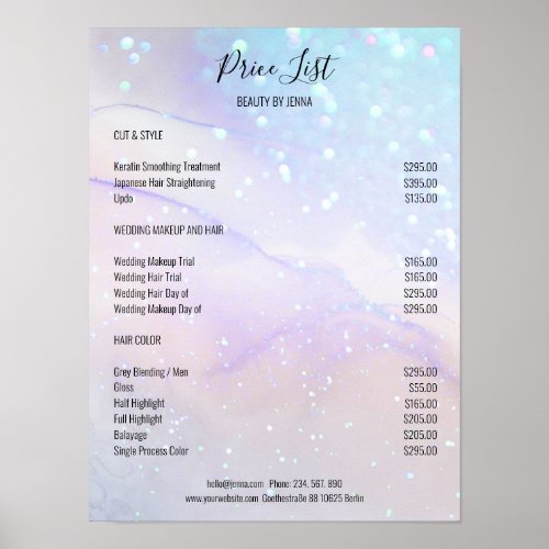 Blue Marble Glitter Salon Price Lists Poster