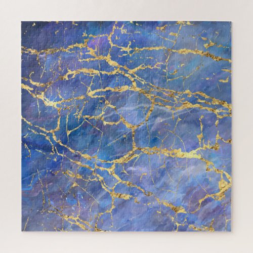 Blue Marble Gold Abstract Texture Jigsaw Puzzle