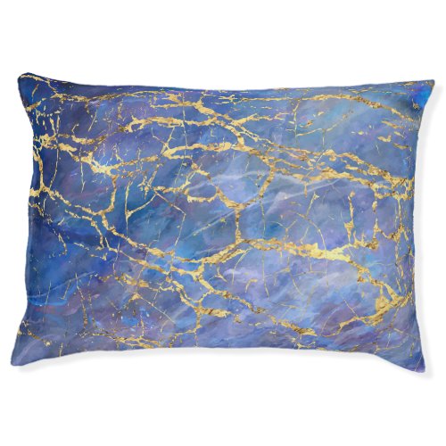 Blue Marble Gold Abstract Texture Pet Bed