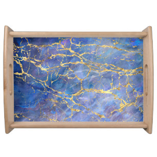 Blue Marble Gold Abstract Texture Serving Tray