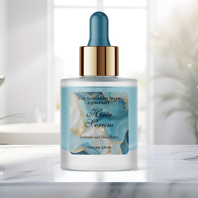 Blue marble & gold glitter dropper bottle label (Creator Uploaded)