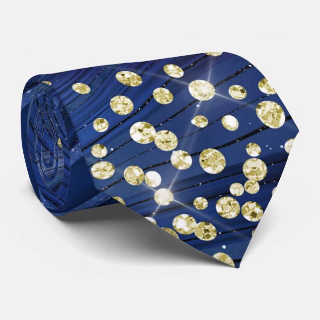 Blue Marble Gold Glitter Necktie (Rolled)