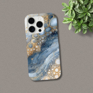 Blue Marble Gold Glitter Personalized iPhone 16 Pro Case